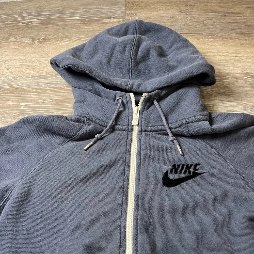 Nike Sportswear Hoodie Womens S Grey Full Zip Flocked Logo 503546-400 Athleisure